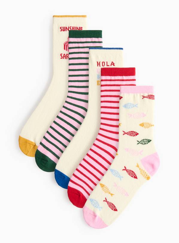 Sunshine Sardines Printed Ankle Socks 5 Pack 4-8